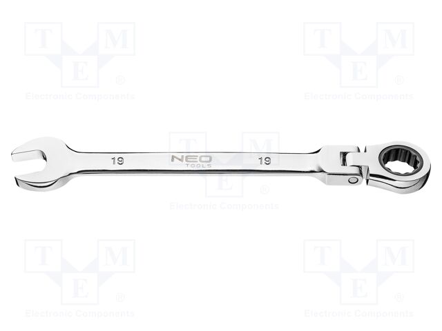 Wrench; combination spanner,with ratchet,with joint; 19mm