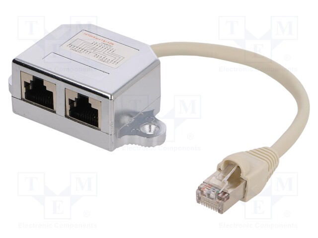Plug/socket; splitter; Layout: 8p8c; RJ45 socket x2,RJ45 plug