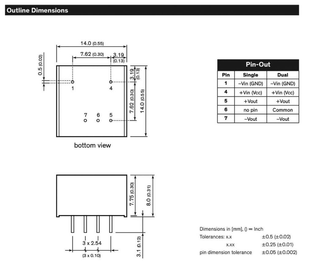 Converter: DC/DC; 2W; Uin: 4.5÷10V; Uout: 3.3VDC; Iout: 400mA; DIP8