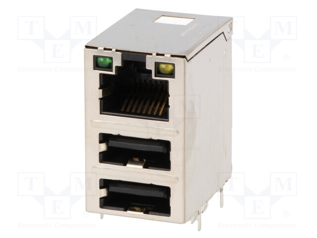 Socket; RJ45 + USB A; THT; PIN: 8; angled; top latch; Layout: 8p8c