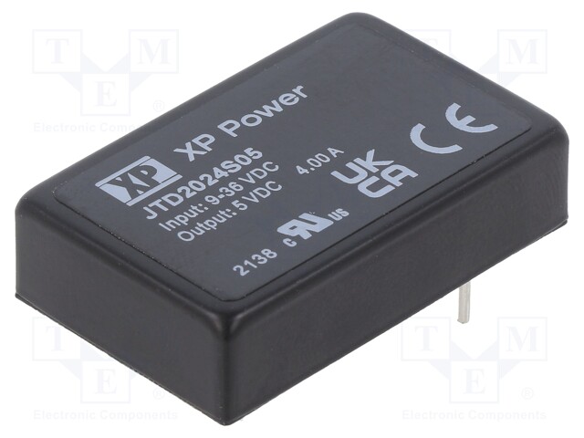 Isolated Board Mount DC/DC Converter, ITE, 1 Output, 20 W, 5 V, 4 A
