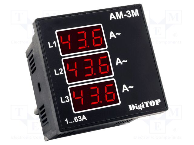 Ammeter; digital,mounting; 1÷63A; on panel; Network: three-phase