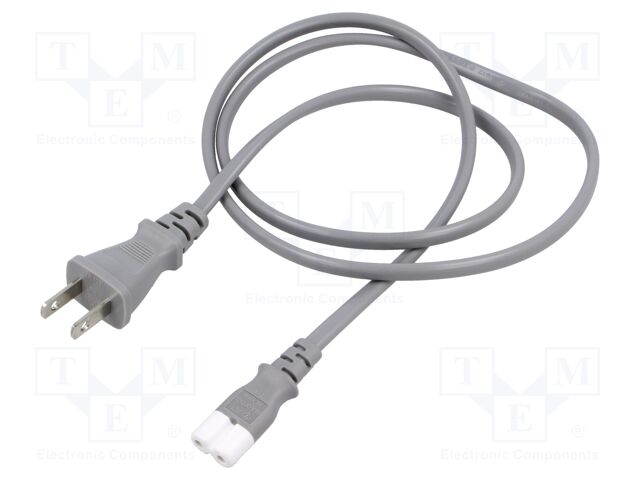 Cable; 2x0.75mm2; IEC C7 female,JIS 8303 plug; PVC; 1m; grey; 7A