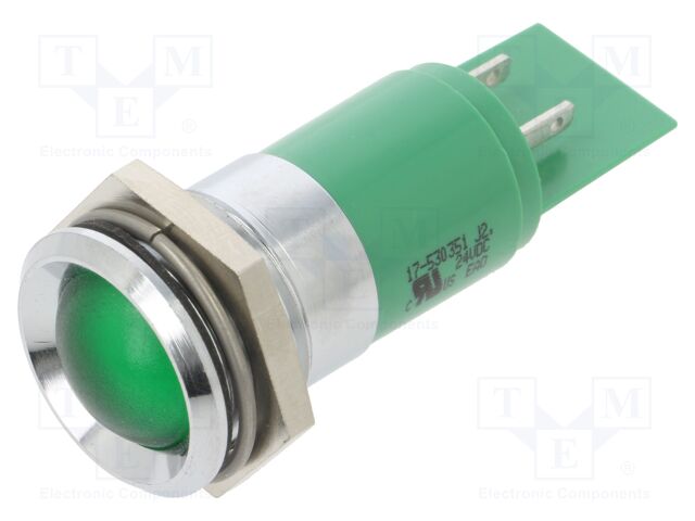Indicator: LED; prominent; green; 24VDC; 24VAC; Ø6mm; ØLED: 3mm; 6mcd