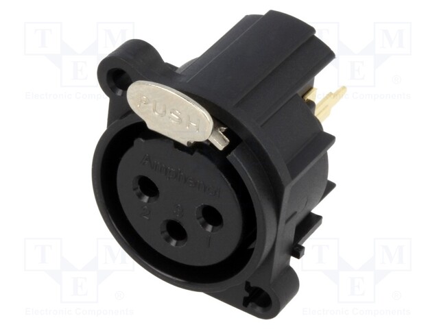 Socket; XLR; female; PIN: 3; straight; with push button; screw; THT