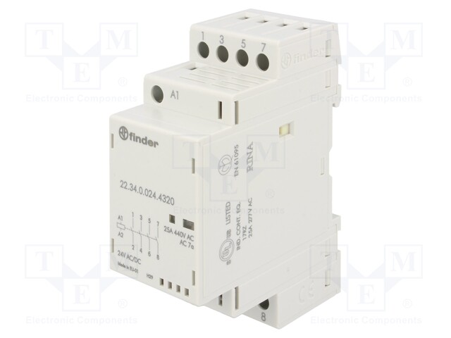 Relay: installation; monostable; NO x4; Ucoil: 24VAC; Ucoil: 24VDC