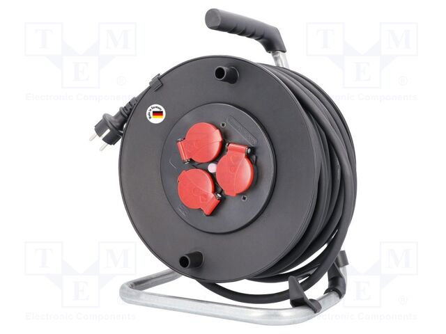 Extension lead; 3G1.5mm2; Sockets: 3; rubber; black; 25m; 16A