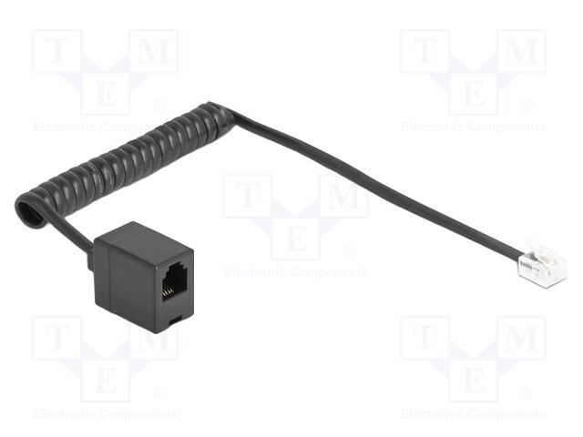 Cable: telephone; coiled; RJ11 socket,RJ11 plug; black; 32AWG