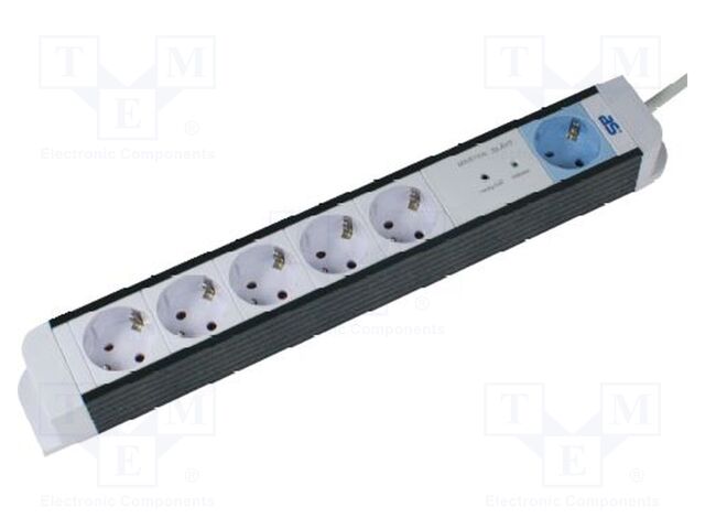 Extension lead; 3G1.5mm2; Sockets: 6; PVC; white; 1.5m; 16A; FLASH