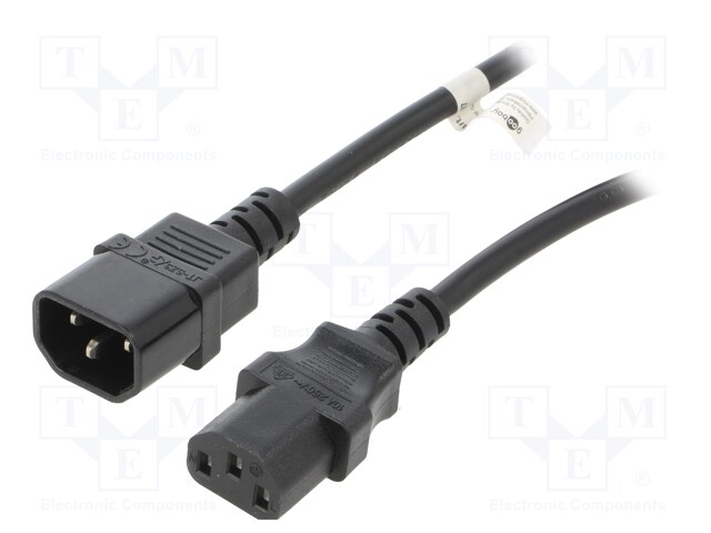 Cable; IEC C13 female,IEC C14 male; PVC; 5m; black; 10A; 250V