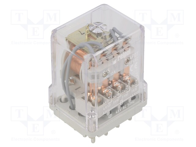 Relay: electromagnetic; 4PDT; Ucoil: 48VAC; 10A/250VAC; 10A/24VDC