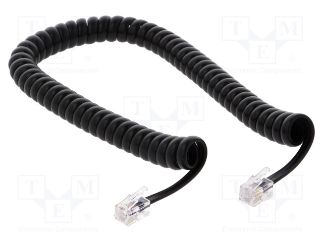 Cable: telephone; coiled,interlaced; RJ9 plug,both sides; black