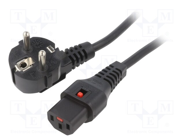 Cable; CEE 7/7 (E/F) plug angled,IEC C13 female; 3m; black; 10A