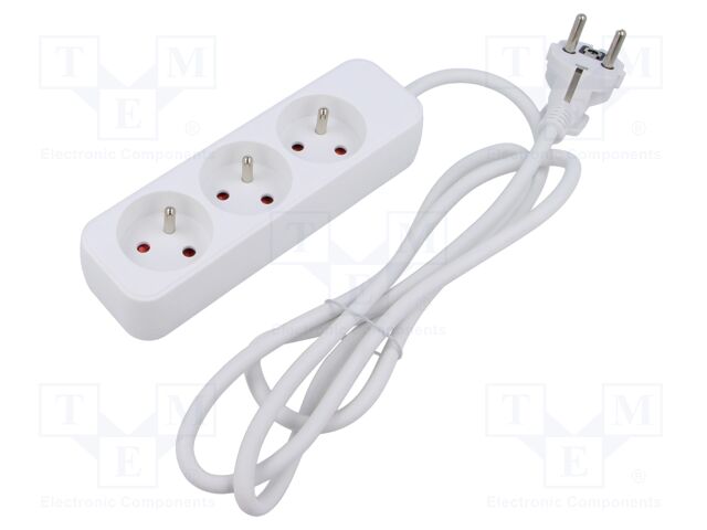 Extension lead; 3x1mm2; Sockets: 3; rubber; white; 3m; 10A