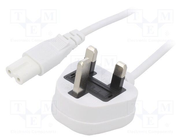 Cable; 2x0.75mm2; BS 1363 (G) plug,IEC C7 female; PVC; 3m; white