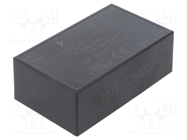 Converter: AC/DC; 60W; 85÷264VAC; Usup: 100÷370VDC; Uout: 48VDC