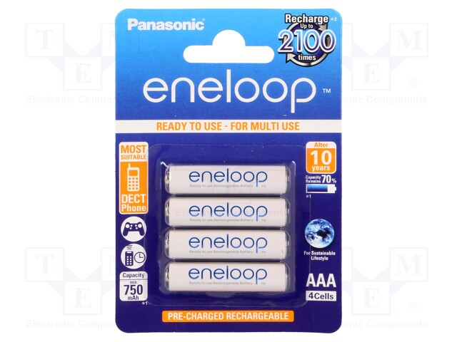 Re-battery: Ni-MH; AAA; 1.2V; 750mAh; ENELOOP; Ø10.5x44.5mm