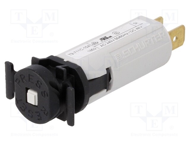 Circuit breaker; Urated: 240VAC; 48VDC; 10A; SPST; Poles: 1; SNAP-IN