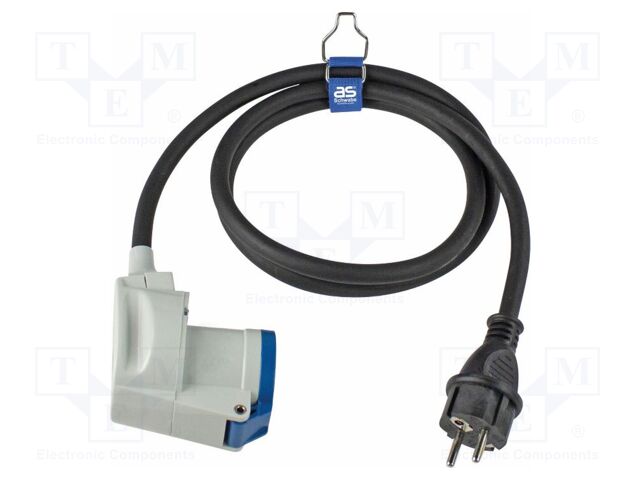 Extension lead; 3G2.5mm2; Sockets: 1; rubber; black; 1.5m; 16A