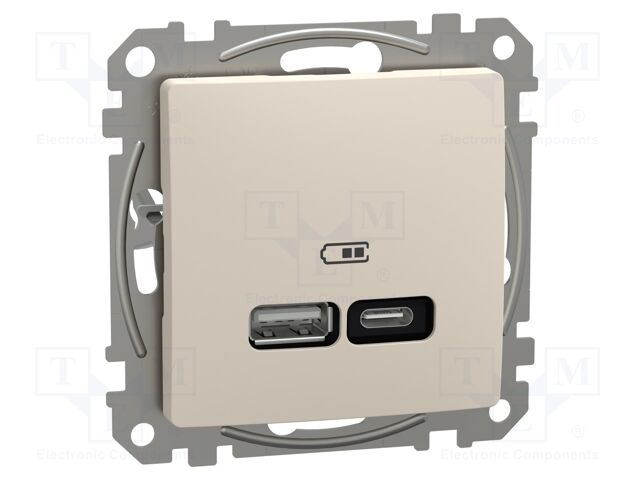 USB power socket; 220/240VAC; IP20; beige; Sedna; Illumin: none