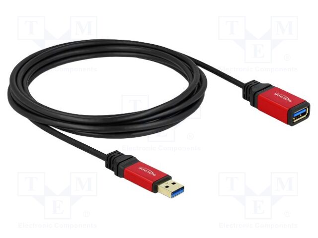 Cable; USB A socket,USB A plug; gold-plated; 3m; black; metal