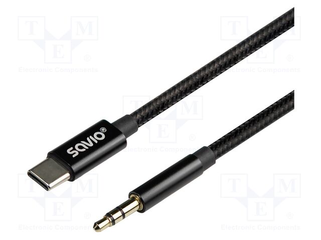 Cable; Jack 3.5mm plug,USB C plug; 1m; black; black; textile
