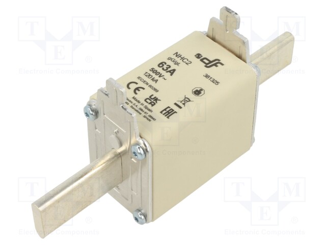 Fuse: fuse; gG; 63A; 500VAC; 250VDC; ceramic; NHC2