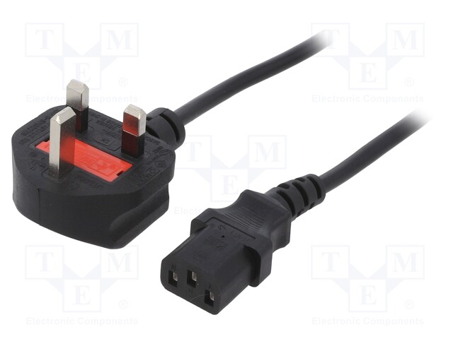 Cable; BS 1363 (G) plug,IEC C13 female; 1.8m; black; PVC; 5A; 250V
