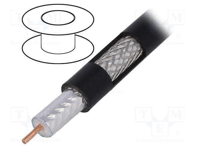 Wire: coaxial; RG11; 1x75Ω; solid; Cu; PE; black; 305m