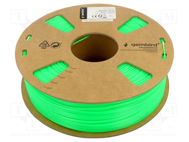Filament: ABS; 1.75mm; green; 225÷245°C; 1kg