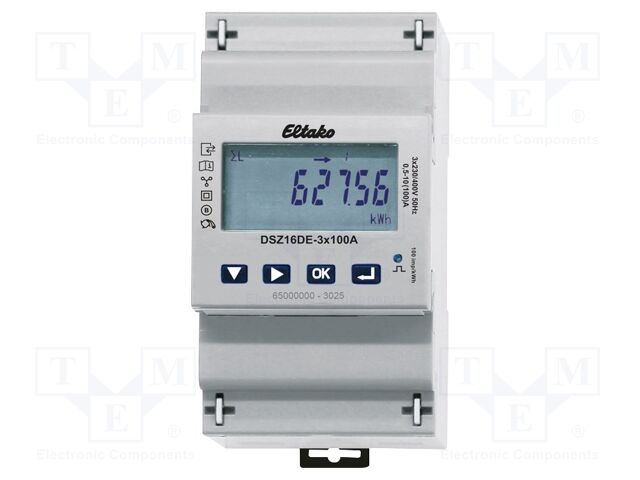 Single phase meter; for DIN rail mounting; IP20; Ioper.max: 100A