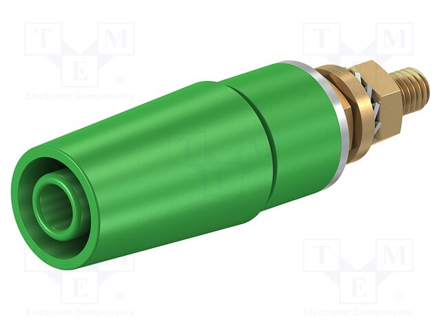 Socket; 4mm banana; 32A; 1kV; green; gold-plated; insulated