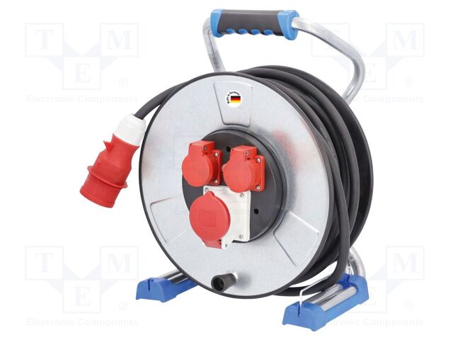 Extension lead; 5G2.5mm2; Sockets: 3; rubber; black; 25m; 16A