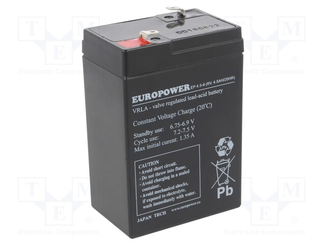 Re-battery: acid-lead; 6V; 4.5Ah; AGM; maintenance-free