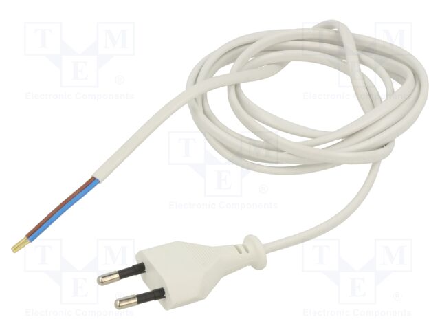 Cable; 2x0.75mm2; CEE 7/16 (C) plug,wires; PVC; 1.9m; white; 2.5A