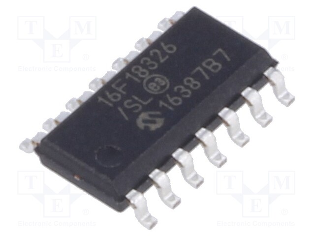 PIC microcontroller; Memory: 26kB; SRAM: 2048B; EEPROM: 256B; SMD