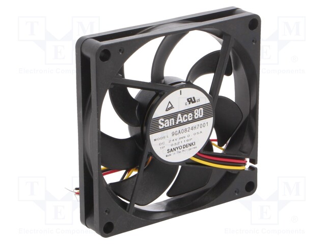 Fan: DC; axial; 24VDC; 80x80x15mm; 53.4m3/h; 29dBA; ball bearing