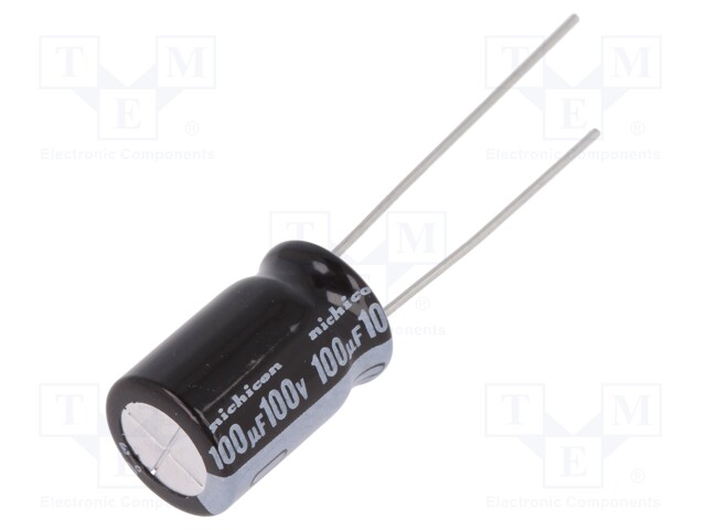 Capacitor: electrolytic; THT; 100uF; 100VDC; Ø10x16mm; Pitch: 5mm