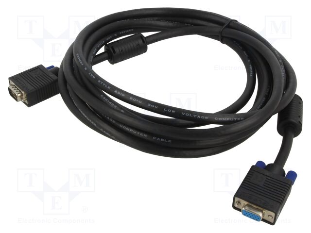 Cable; D-Sub 15pin socket,D-Sub 15pin plug; 5m; black; 28AWG