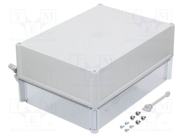 Enclosure: multipurpose; X: 278mm; Y: 378mm; Z: 180mm; with hinges