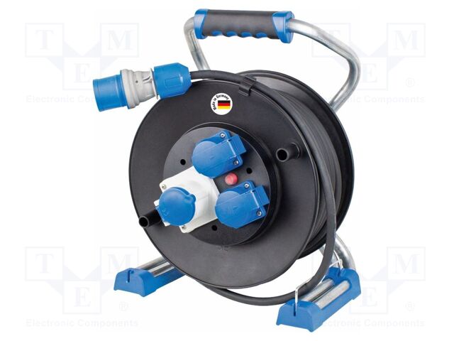 Extension lead; 3G2.5mm2; Sockets: 3; rubber; black; 25m; 16A