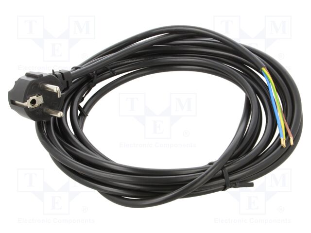 Cable; CEE 7/7 (E/F) plug angled,wires; PVC; 5m; black; 3x0,75mm2