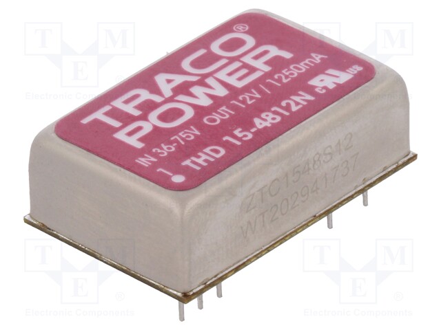 Converter: DC/DC; 15W; Uin: 36÷75V; 12VDC; Iout: 1.25A; 330kHz