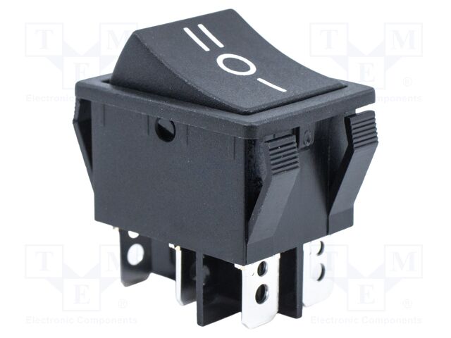 ROCKER; DP3T; Pos: 3; ON-OFF-ON; 10A/250VAC; black; Rcont max: 20mΩ