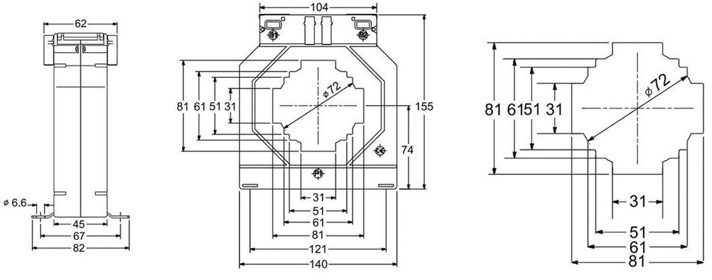 Current transformer; Iout: 5A; Iin: 400A; Ø: 73mm; Cutout: 80x30mm