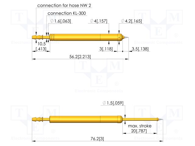 Test needle; Spring compression: 12mm; 20mm; 2A; steel; Ø: 2mm; 3.7N
