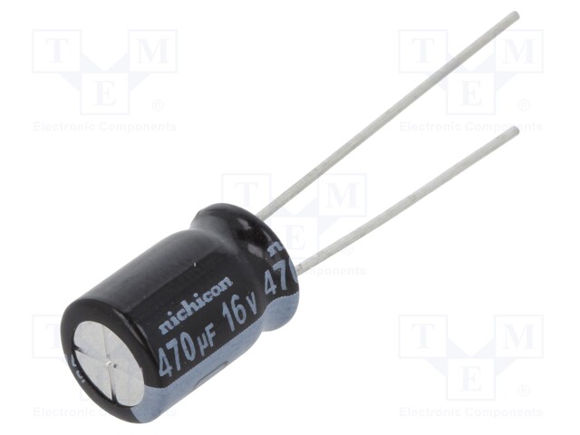 Capacitor: electrolytic; THT; 470uF; 16VDC; Ø16x25mm; Pitch: 7.5mm