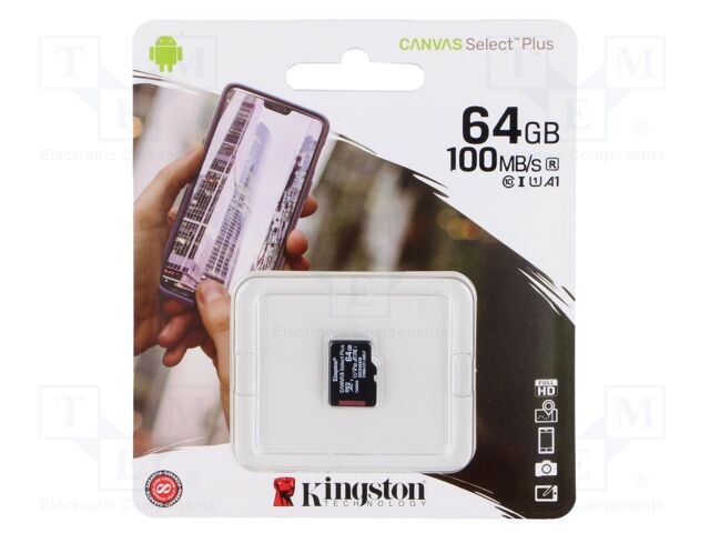 Memory card; microSD; R: 100MB/s; W: 80MB/s; Class 10 UHS I U3