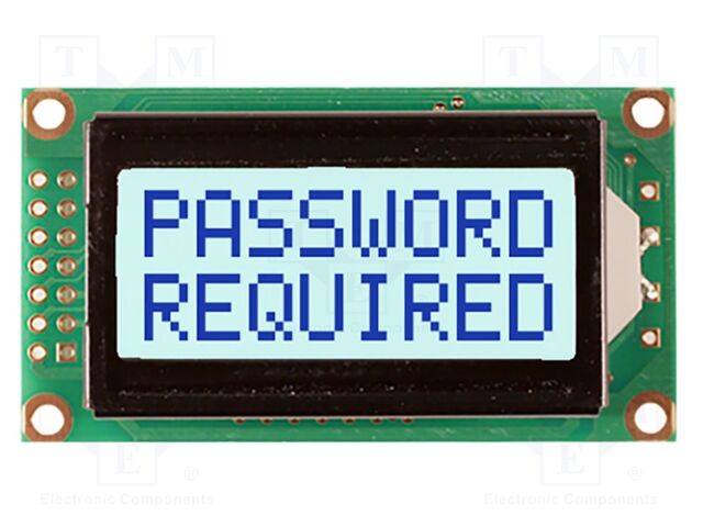 Display: LCD; STN Positive; 8x2; grey; 58x32mm; LED; 2x7; 3.3V