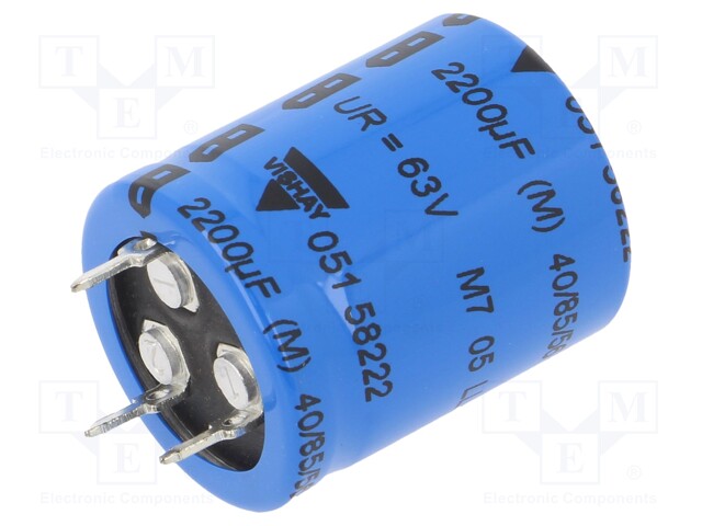 Electrolytic Capacitor, Long Life, 2200 µF, 63 V, 051 PEC-PW Series, ± 20%, Radial Leaded